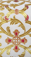 Парча "Кованый крест" (белая/золото с красным)