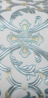Парча "Кованый крест" (белая/серебро с голубым)