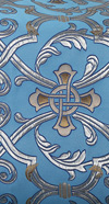 Парча "Кованый крест" (синяя/серебро с золотом, синей обводкой)