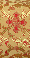 Парча "Кованый крест" (жёлтая/золото с красным)