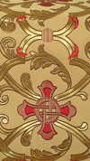 Парча "Кованый крест" (жёлтая/золото с красным)