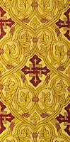 Парча греческая "Славянский крест" (жёлтая/золото с бордо)