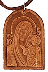 Медальон кожаный образ Казанской Богоматери