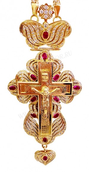 Крест наперсный с украшениями № 11 (красные камни)