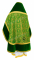 Русское архиерейское облачение - парча П "Альфа и Омега" (зелёное-золото) с бархатными вставками, вид сзади, обиходная отделка