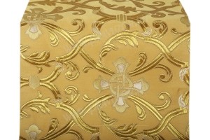 Парча "Кованый крест" (жёлтая/золото с серебром, с золотой обводкой)