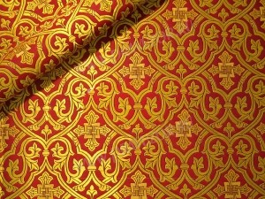Парча греческая "Славянский крест" (красная/золото)