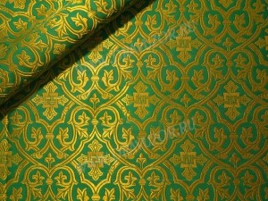 Парча греческая "Славянский крест" (зелёная/золото)