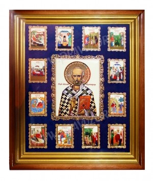 Икона настенная - святитель Николай Чудотворец с житием.