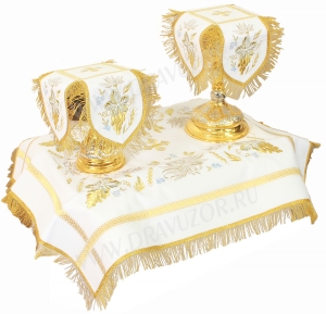 Вышитые покровцы "Хризантемы" (белые/золото) 